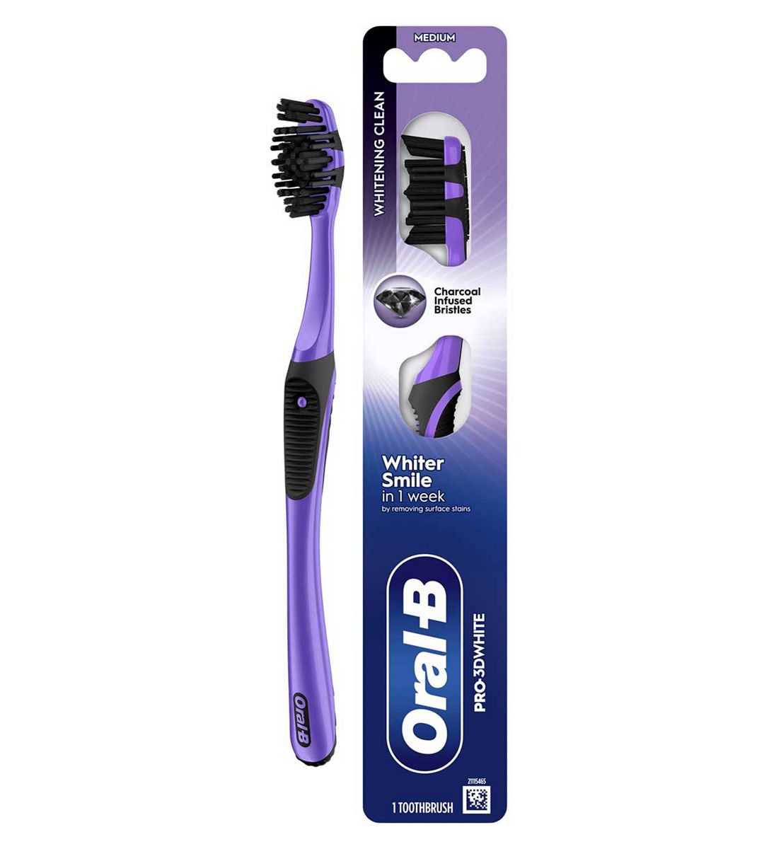 Oral B Oral-B Pro-3Dwhite Charcoal Manual Toothbrush - Deep Clean & Whitening Medium Bristles, 1 Br/>